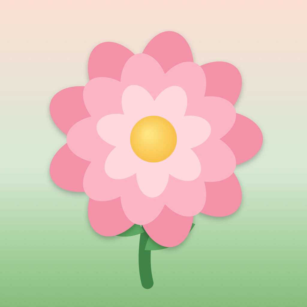 Florilla app icon: a pink flower on a pink-to-green background